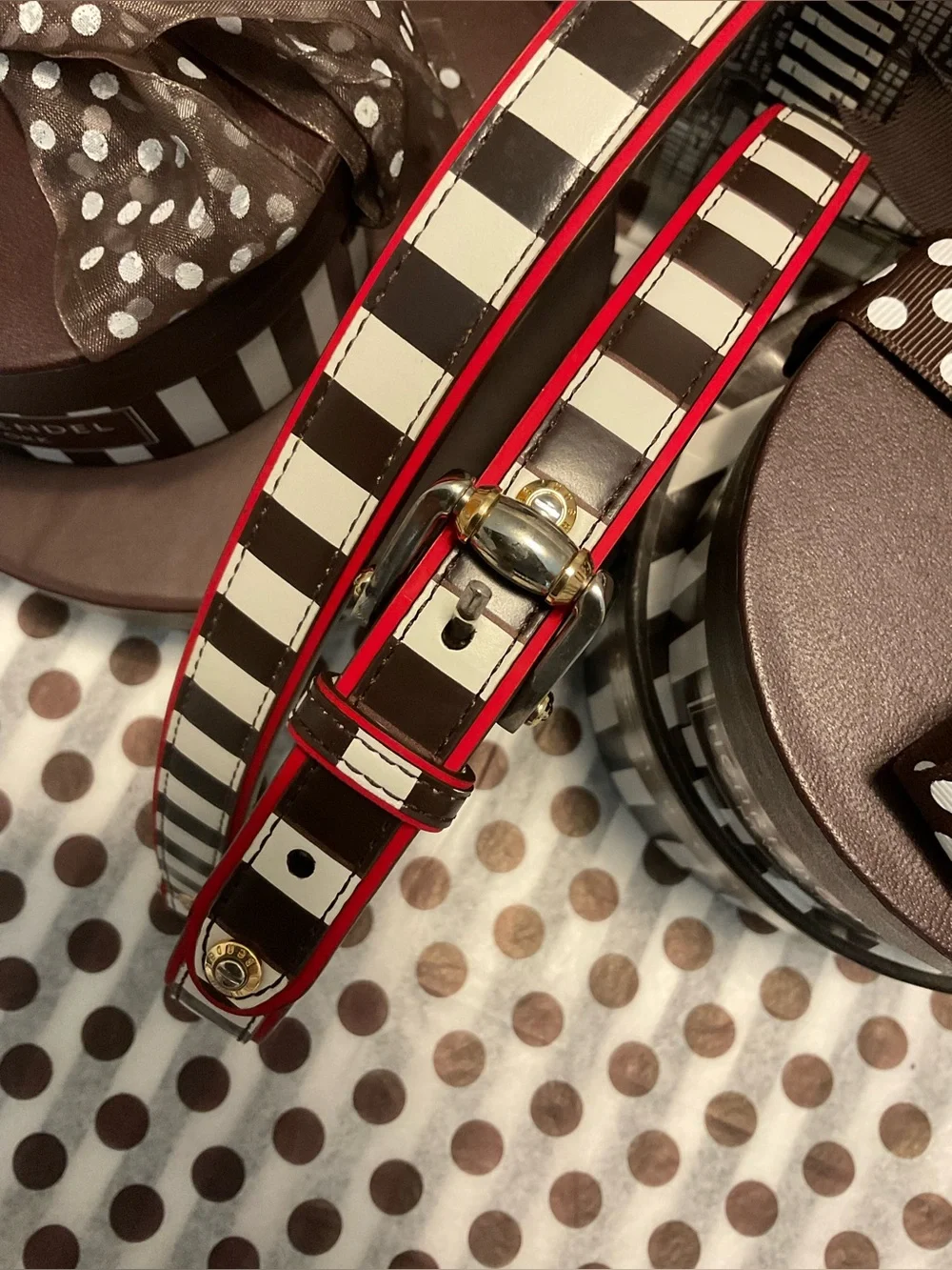 Henri Bendel Leash - Centennial Stripes with Red Trim